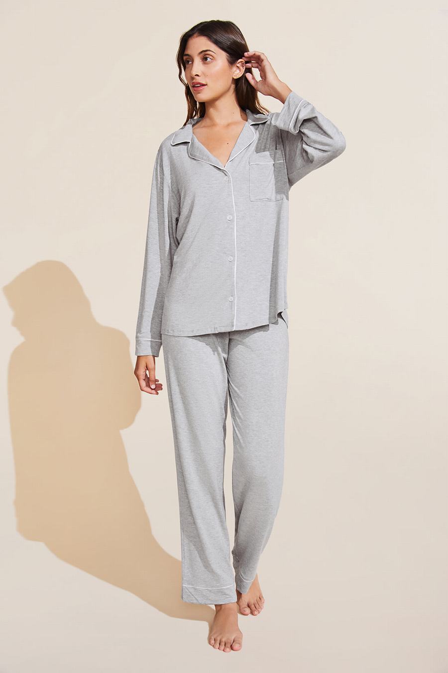 Eberjey Gisele TENCEL Modal Long PJ Set Women Pajamas Grey Pink | XOT2483SR