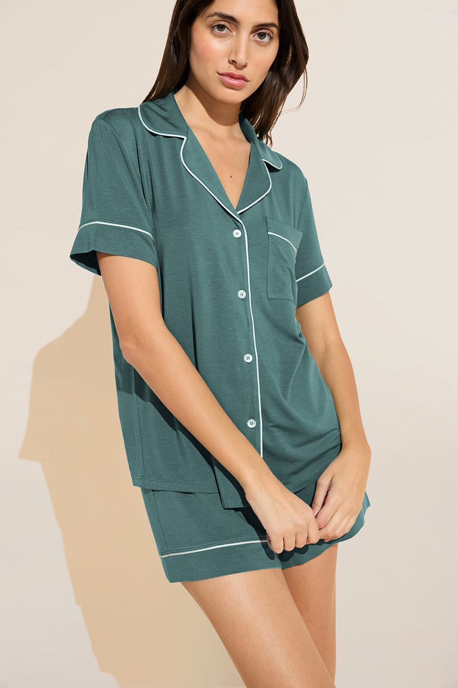 Eberjey Gisele TENCEL™ Modal Relaxed Short PJ Set Women Pajamas Green White | STO8375UN