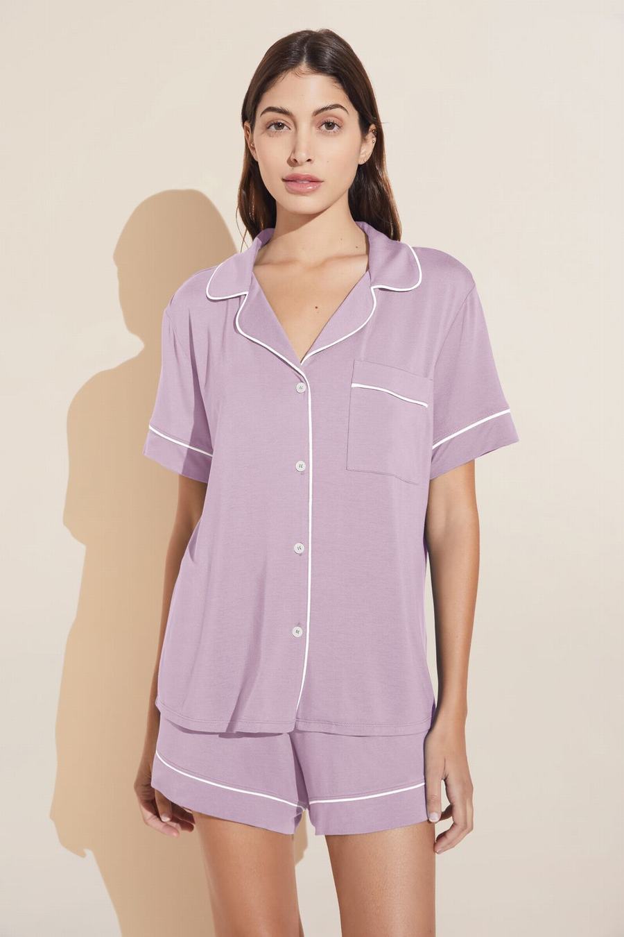 Eberjey Gisele TENCEL™ Modal Relaxed Short PJ Set Women Pajamas Purple White | VAY2474HP