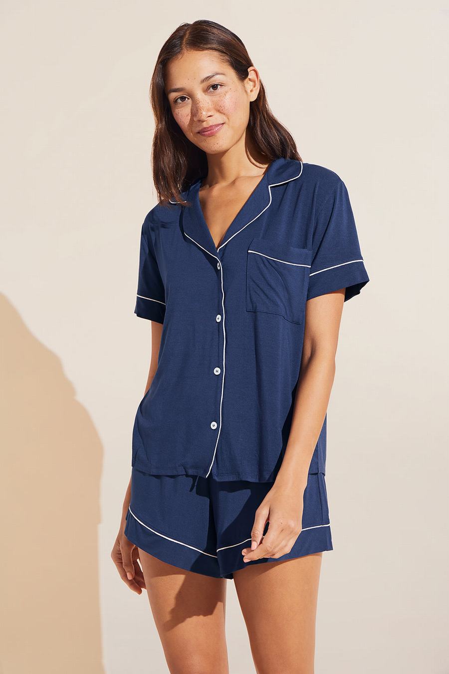 Eberjey Gisele TENCEL™ Modal Relaxed Short PJ Set Women Pajamas Navy White | QSC1230SE