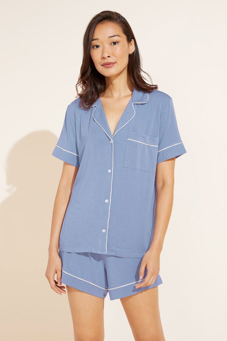 Eberjey Gisele TENCEL™ Modal Relaxed Short PJ Set Women Pajamas Blue White | RLD7679ZM