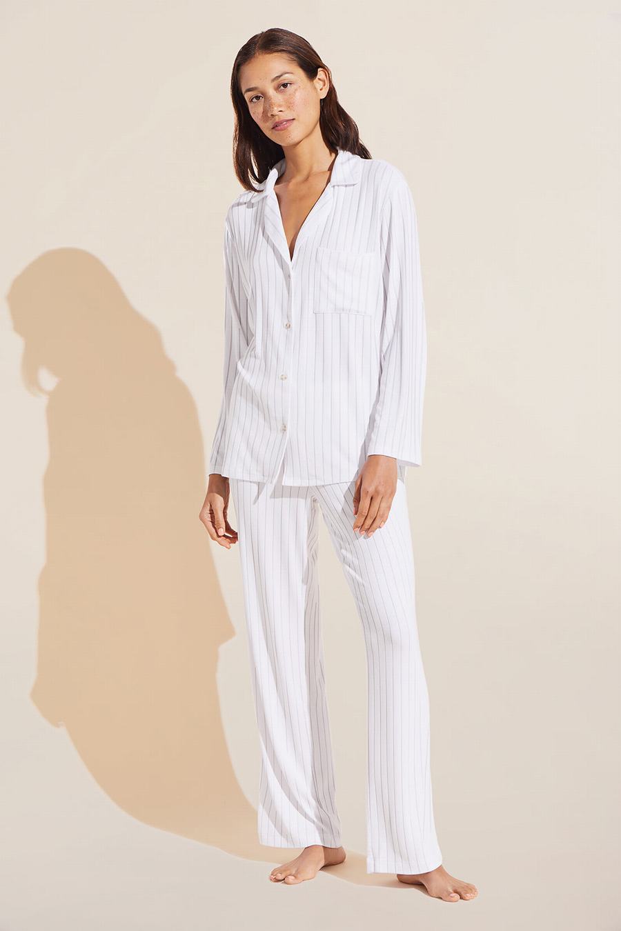 Eberjey Gisele TENCEL™ Modal Rib Long PJ Set Women Pajamas White | JKK3752HZ