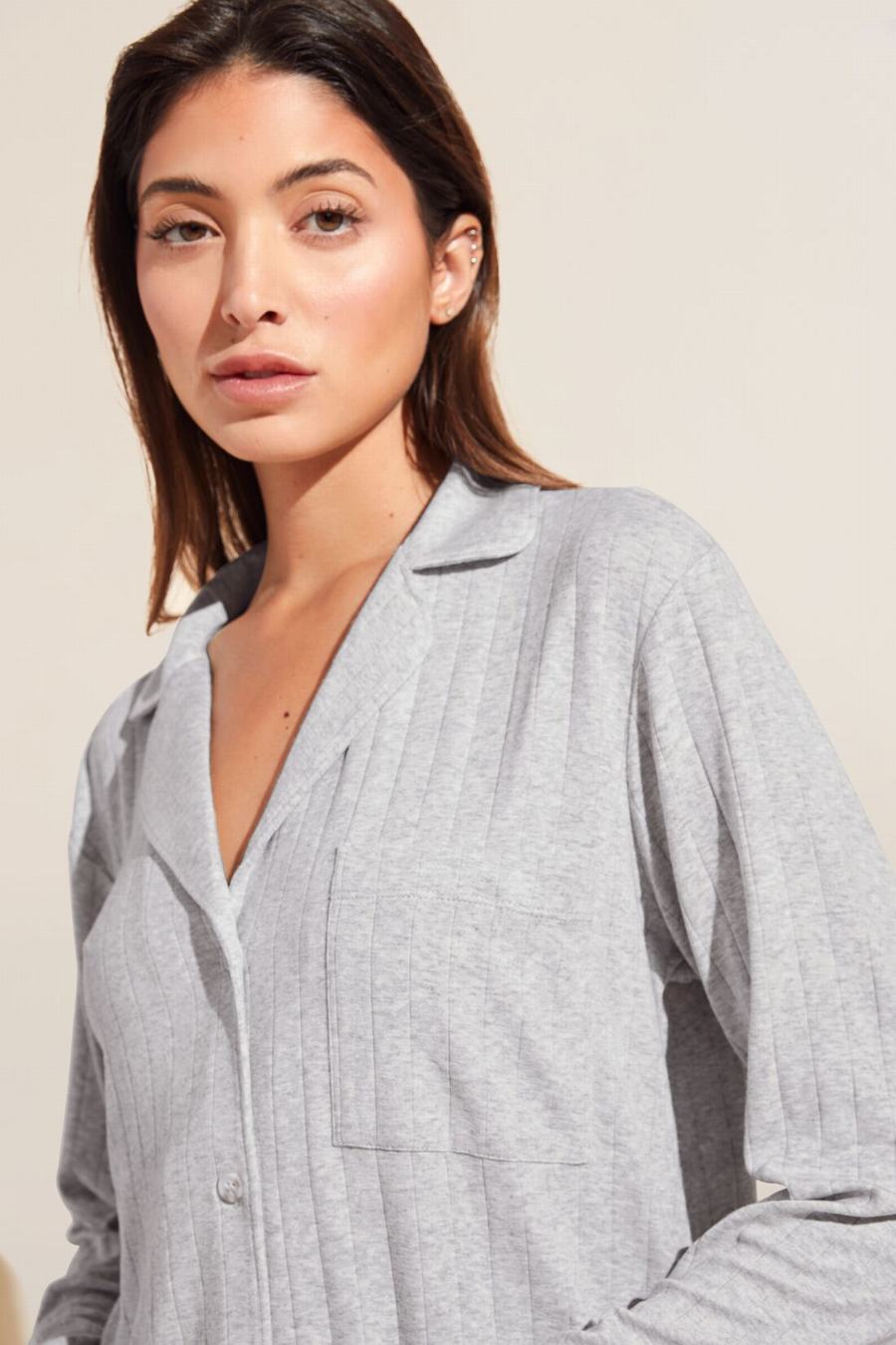 Eberjey Gisele TENCEL™ Modal Rib Long PJ Set Women Pajamas Light Grey | ZZN8444MT