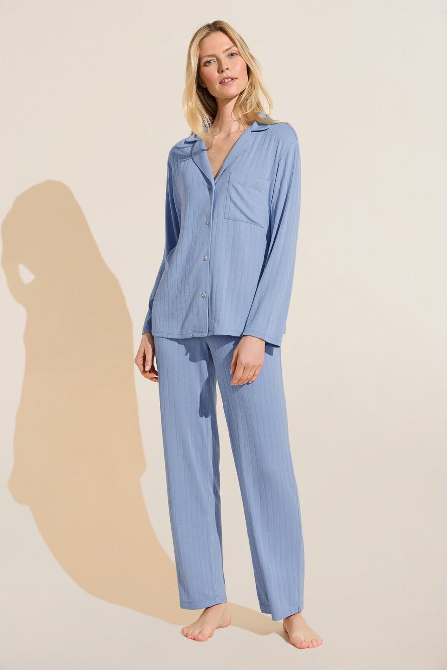 Eberjey Gisele TENCEL™ Modal Rib Long PJ Set Women Pajamas Blue | QGH3525BO