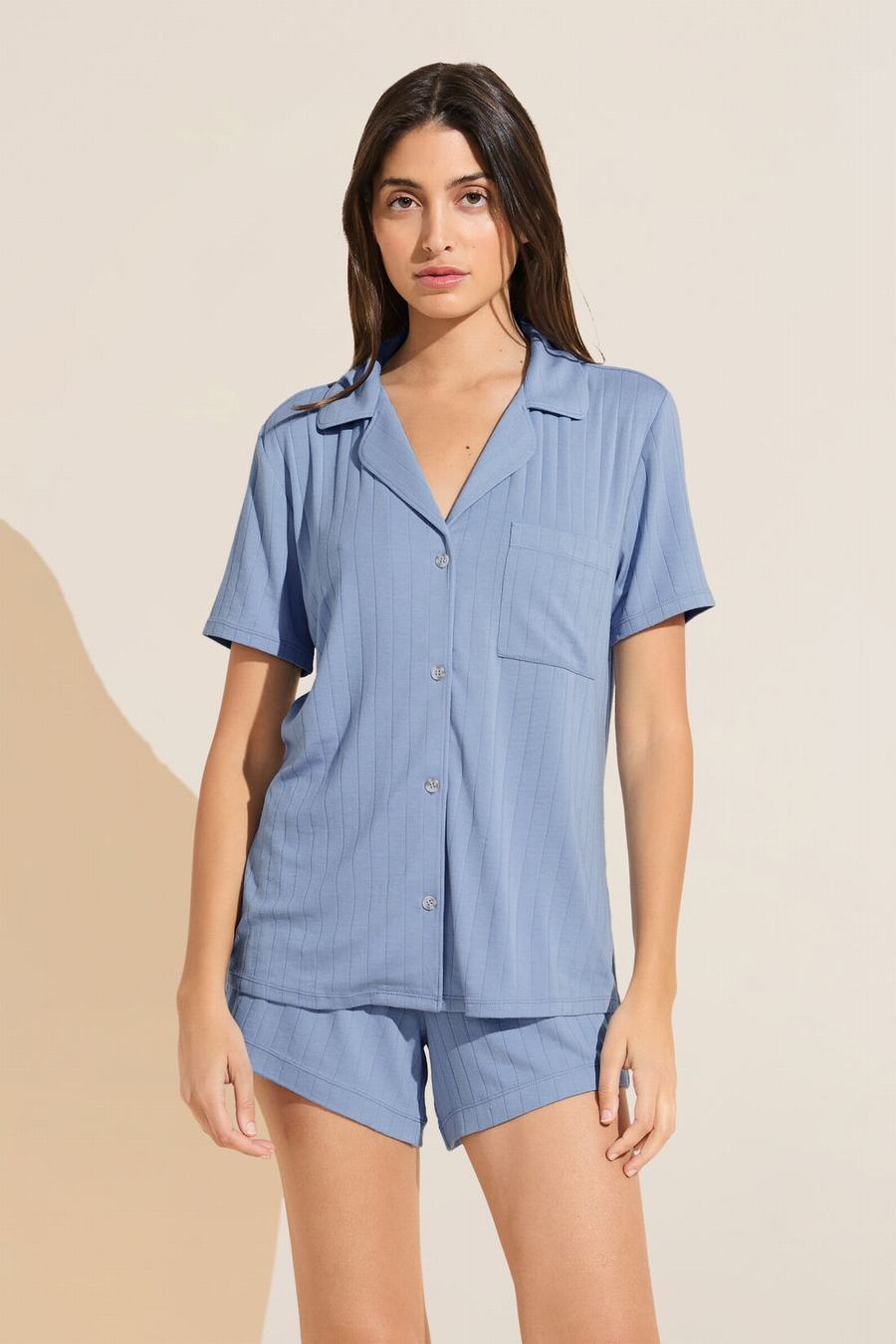 Eberjey Gisele TENCEL™ Modal Rib Relaxed Short PJ Set Women Pajamas Blue | GLA2087YI