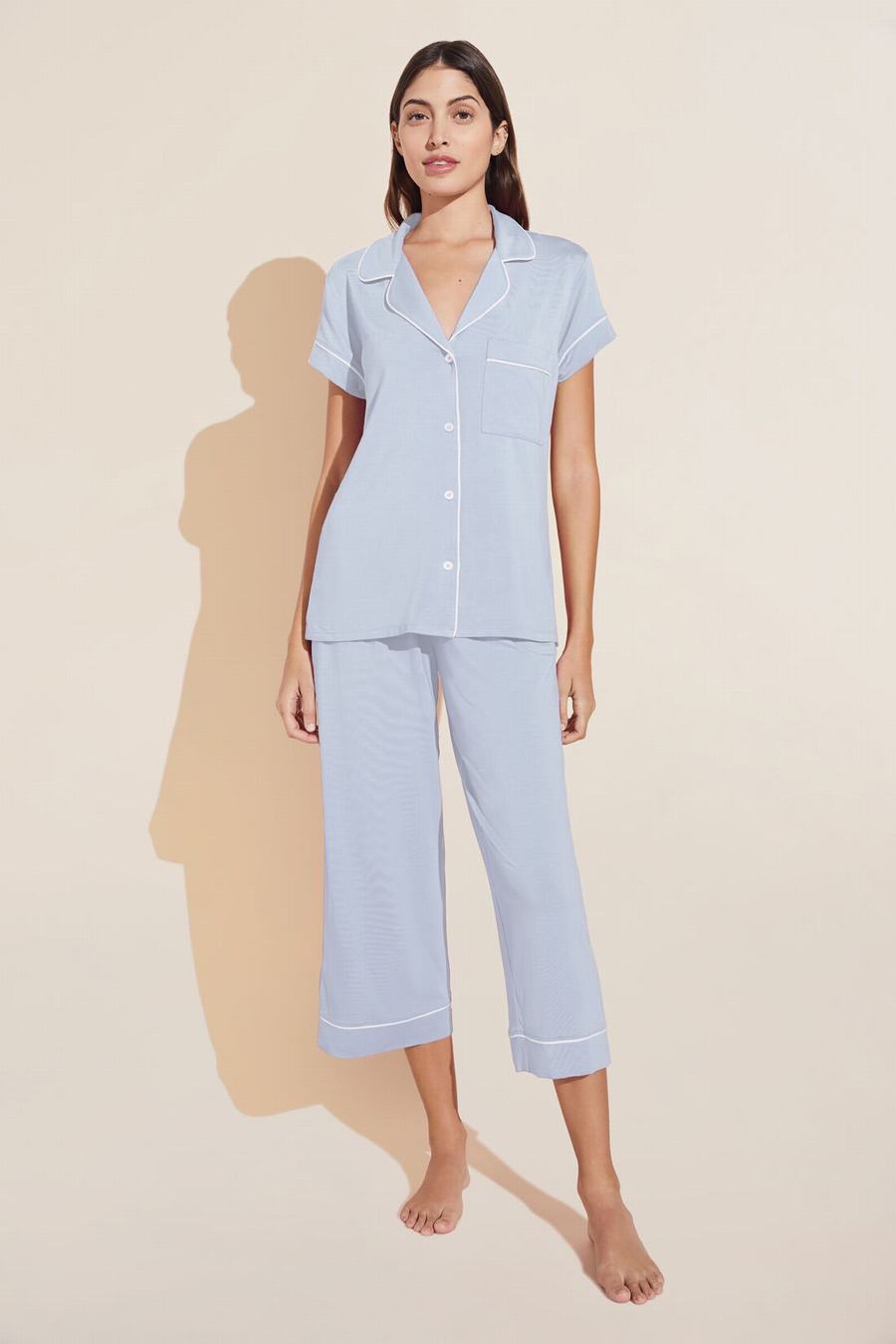 Eberjey Gisele TENCEL™ Modal Short Sleeve Cropped PJ Set Women Pajamas Blue White | ABR2726SI