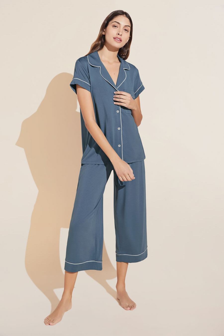 Eberjey Gisele TENCEL™ Modal Short Sleeve Cropped PJ Set Women Pajamas Blue | RGV7387HP