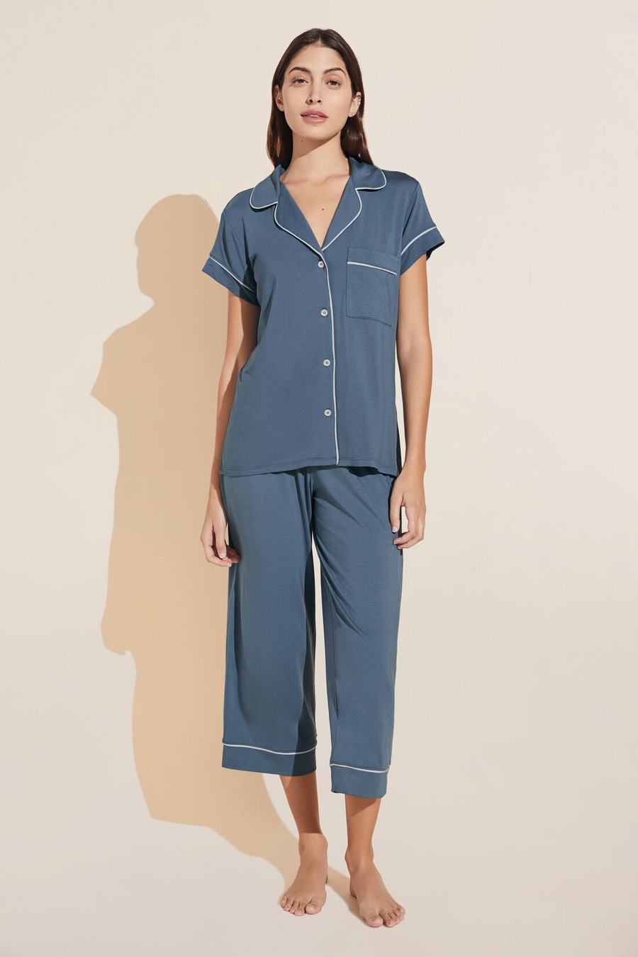 Eberjey Gisele TENCEL™ Modal Short Sleeve Cropped PJ Set Women Pajamas Blue | RGV7387HP