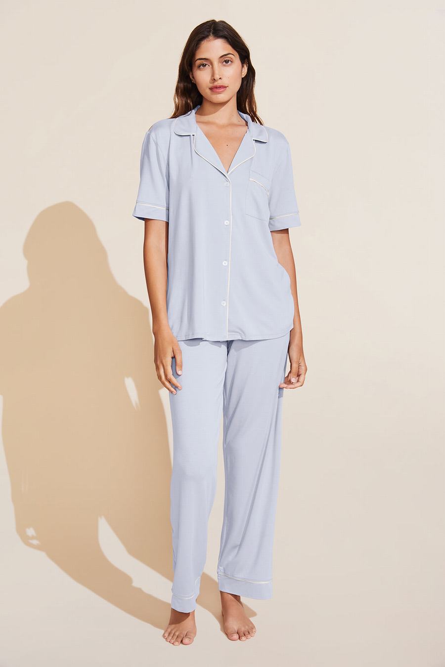 Eberjey Gisele TENCEL™ Modal Short Sleeve & Pant PJ Set Women Pajamas Blue White | IHV7710JP