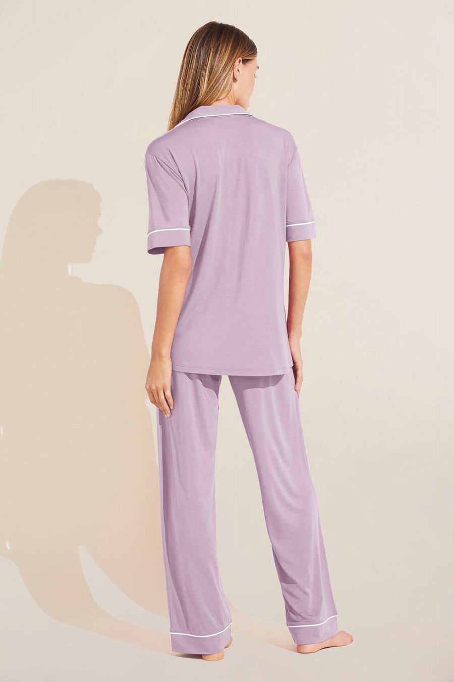 Eberjey Gisele TENCEL™ Modal Short Sleeve & Pant PJ Set Women Pajamas Purple White | RLM9471ND