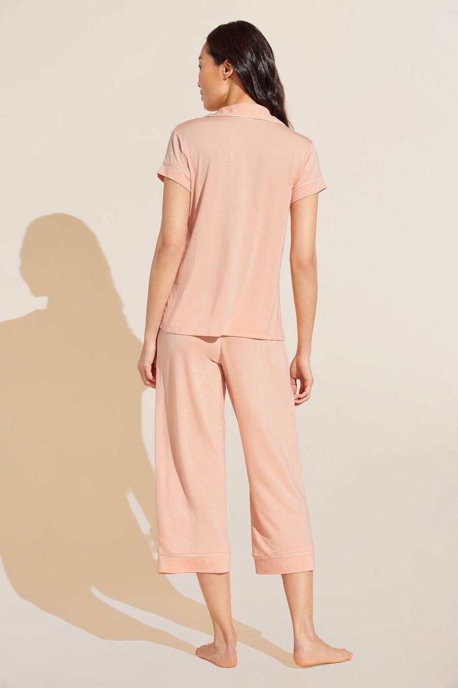 Eberjey Gisele TENCEL Modal Short Sleeve Cropped PJ Set Women Pajamas Coral White | MXI9573UV