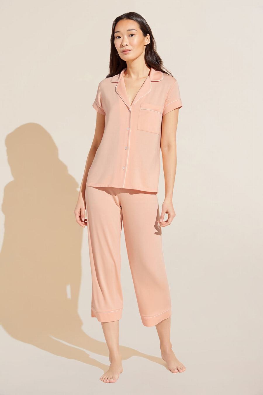 Eberjey Gisele TENCEL Modal Short Sleeve Cropped PJ Set Women Pajamas Coral White | MXI9573UV