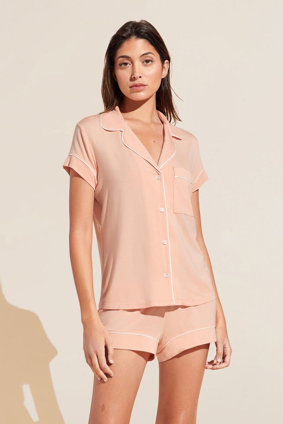 Eberjey Gisele TENCEL Modal Shortie Short PJ Set Women Pajamas Coral White | JFQ698IL