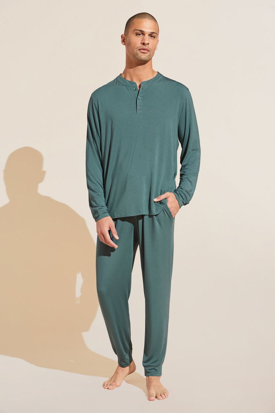 Eberjey Henry TENCEL™ Modal Long PJ Set Men Pajamas Green | ERM2757SL