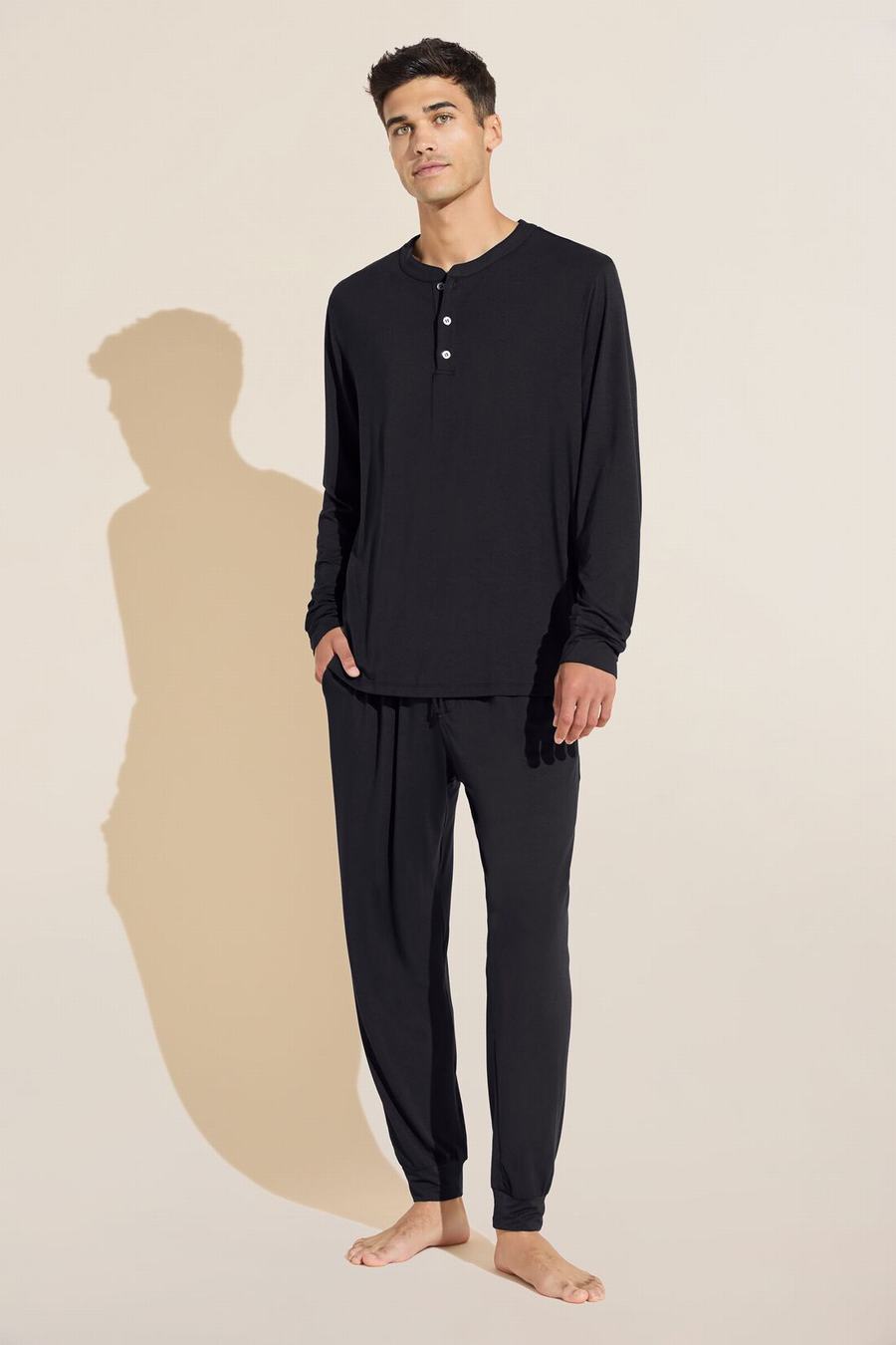 Eberjey Henry TENCEL™ Modal Long PJ Set Men Pajamas Black | UTC8755FV