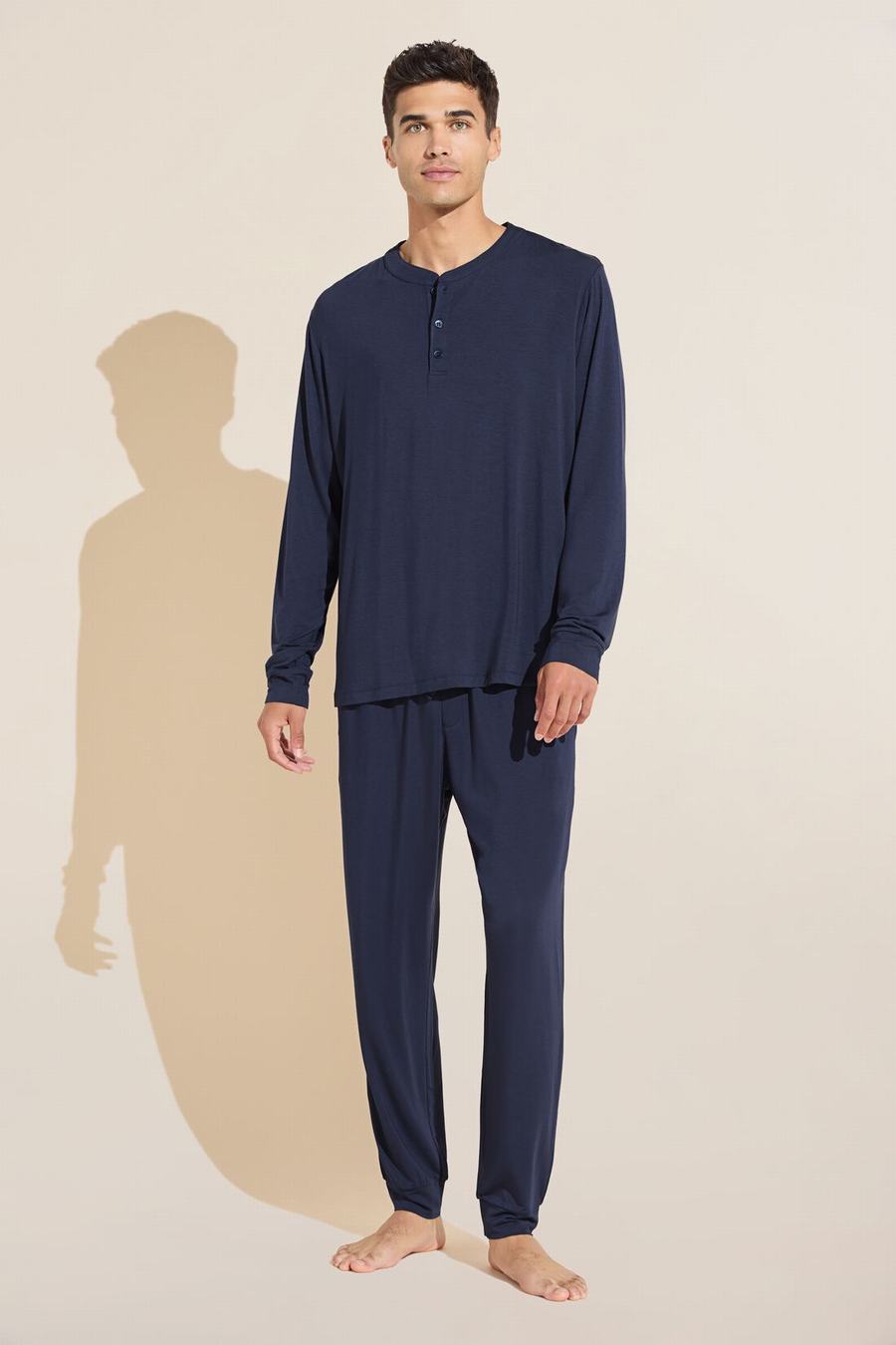 Eberjey Henry TENCEL™ Modal Long PJ Set Men Pajamas Navy | EYG7697TY