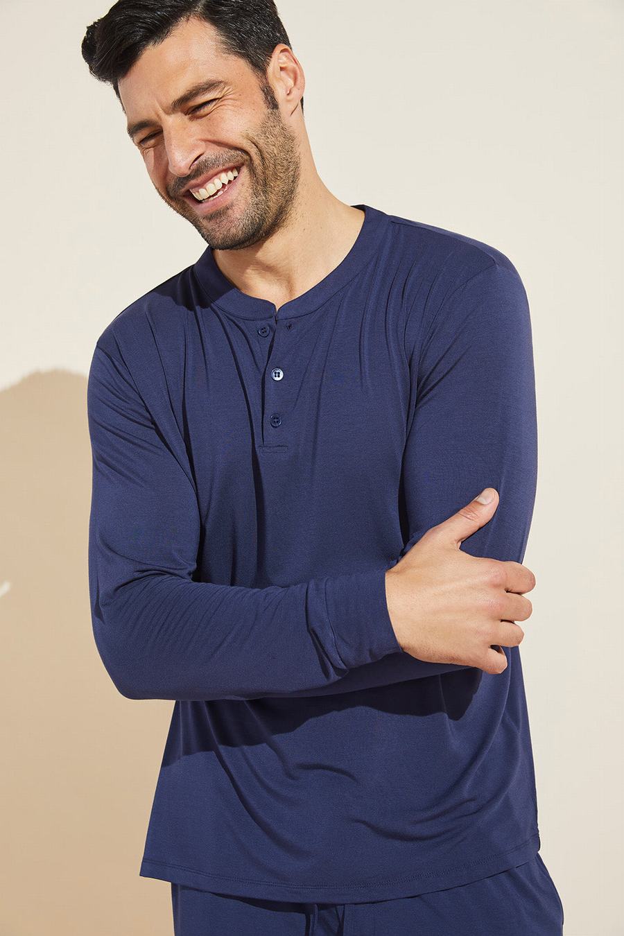 Eberjey Henry TENCEL™ Modal Long Sleeve Henley Men Tops Navy | UDC9627JR