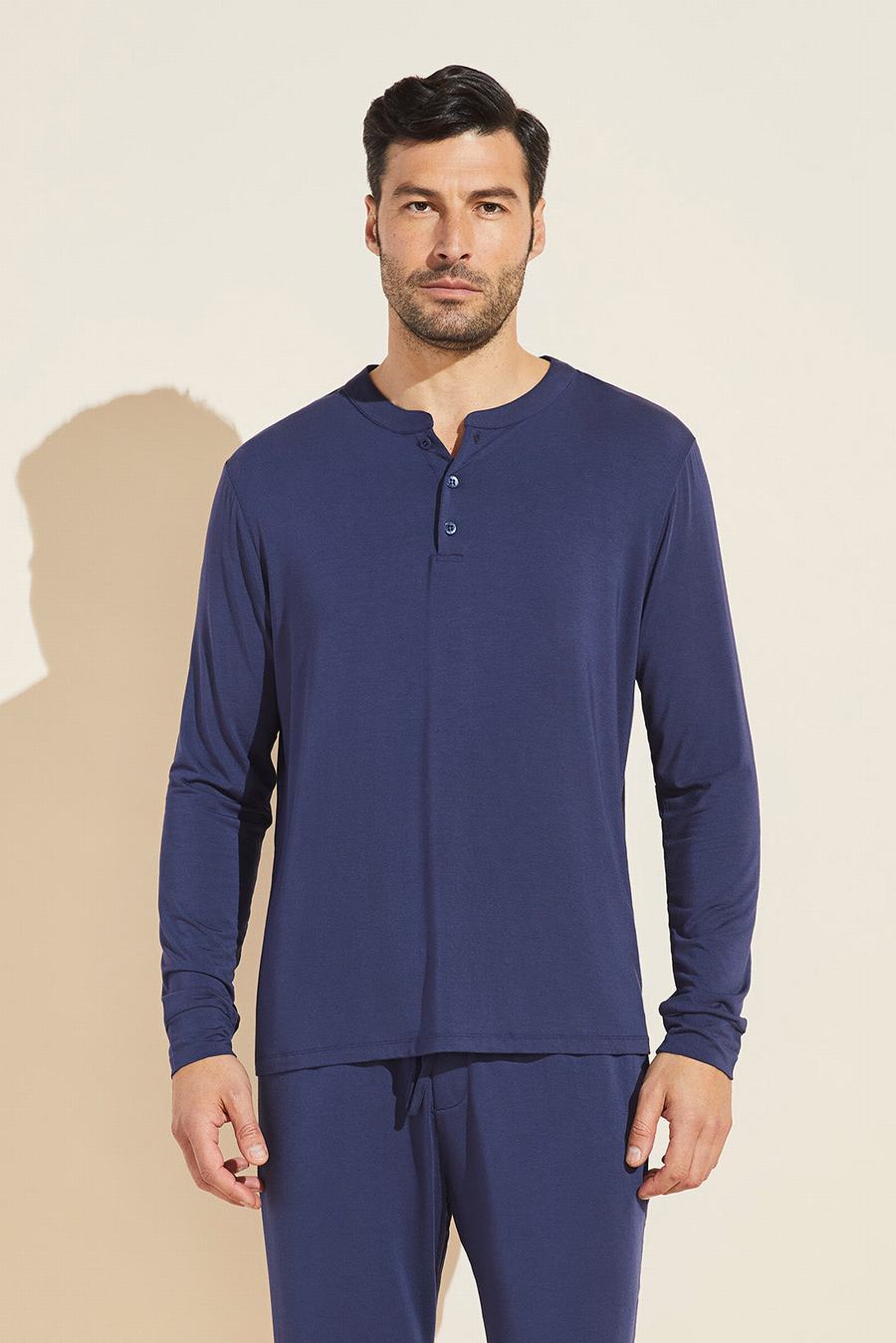 Eberjey Henry TENCEL™ Modal Long Sleeve Henley Men Tops Navy | UDC9627JR