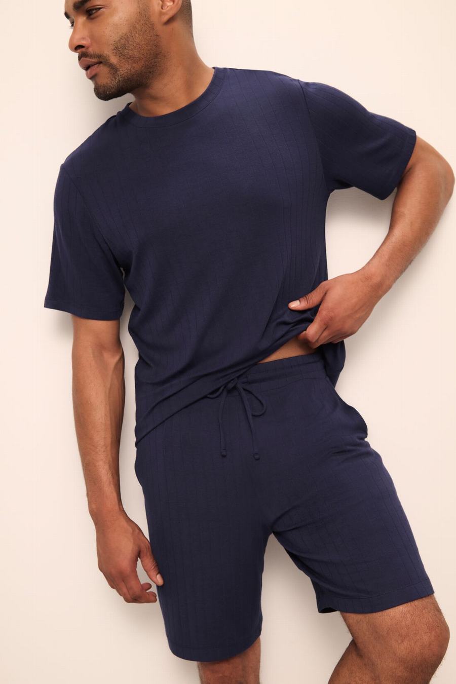 Eberjey Henry TENCEL™ Modal Rib Short PJ Set Men Pajamas Navy | CKU5326FR