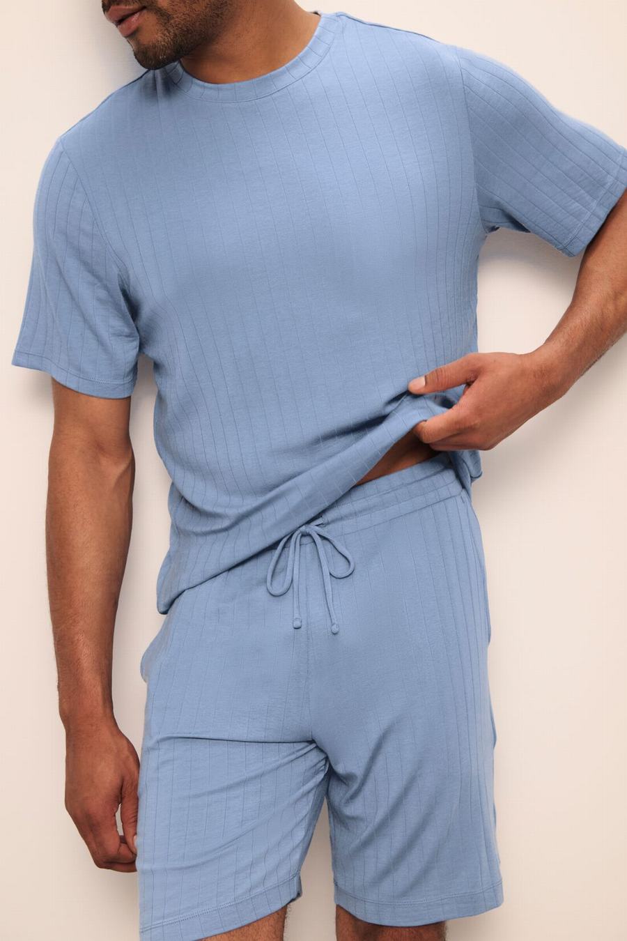 Eberjey Henry TENCEL™ Modal Rib Short PJ Set Men Pajamas Blue | CKG1242IS