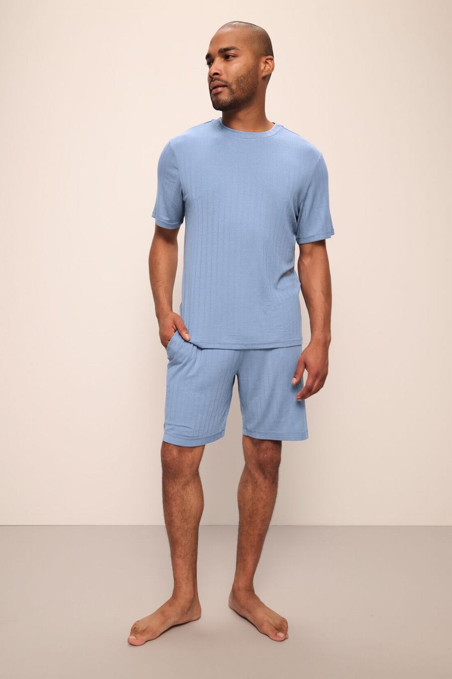 Eberjey Henry TENCEL™ Modal Rib Short PJ Set Men Pajamas Blue | CKG1242IS