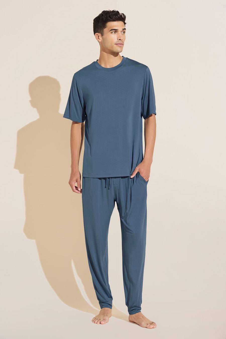 Eberjey Henry TENCEL™ Modal Short Sleeve & Pant PJ Set Men Pajamas Blue | OZT5848EM