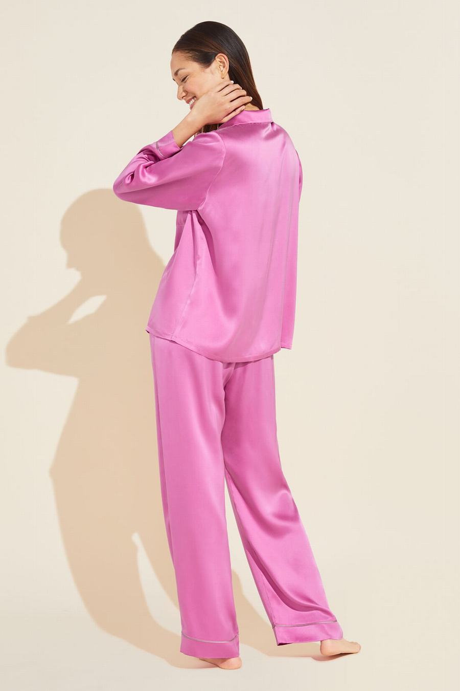 Eberjey Inez Washable Silk Long PJ Set Women Pajamas Italian Rose Pink | DLD9923XP