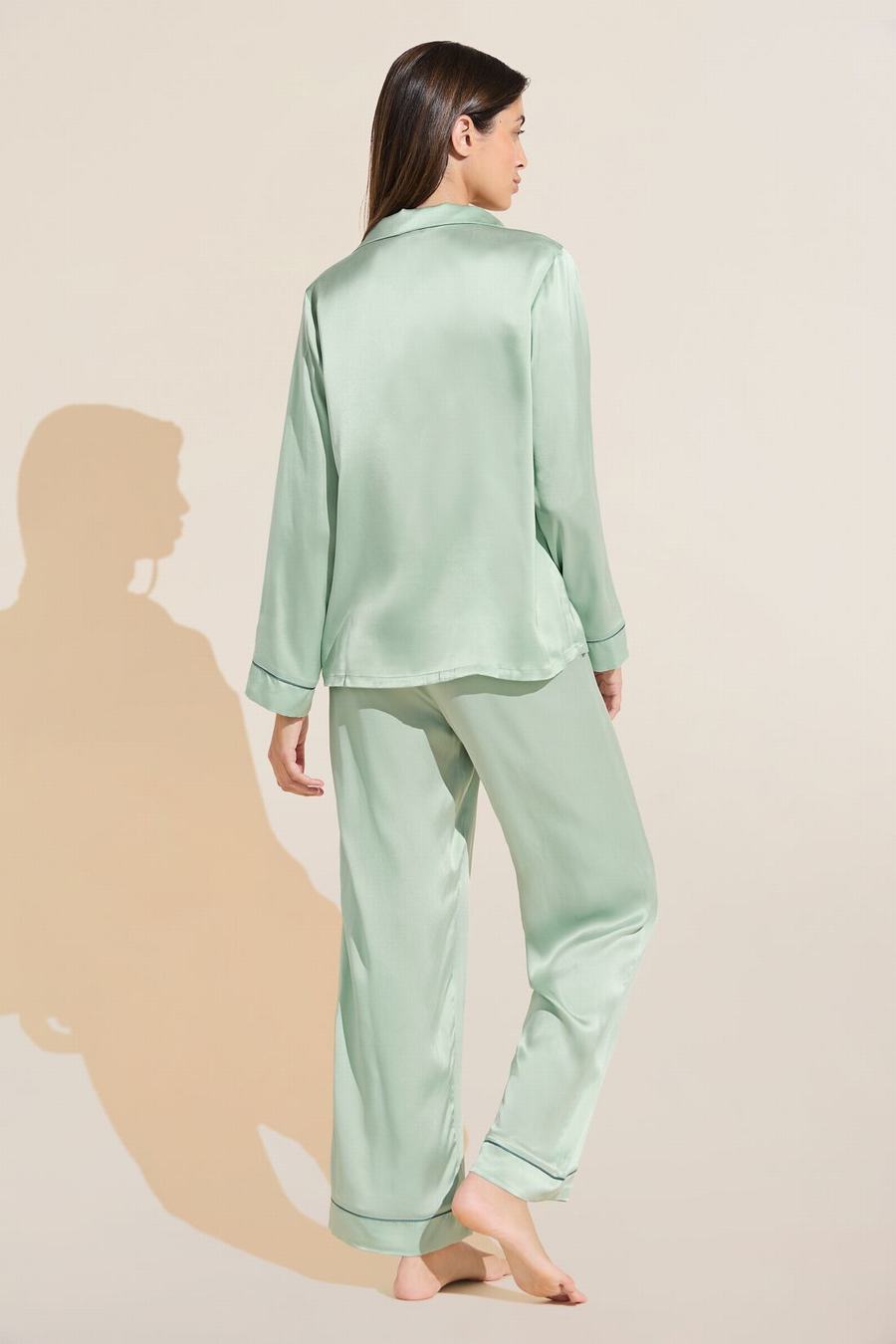 Eberjey Inez Washable Silk Long PJ Set Women Pajamas Green | XXB9262GZ