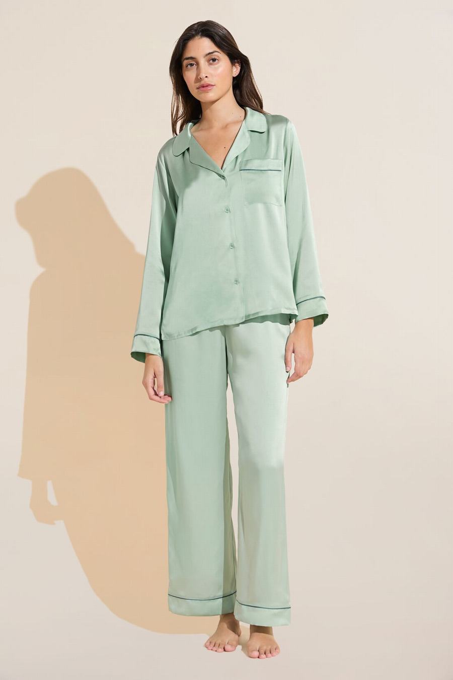 Eberjey Inez Washable Silk Long PJ Set Women Pajamas Green | XXB9262GZ