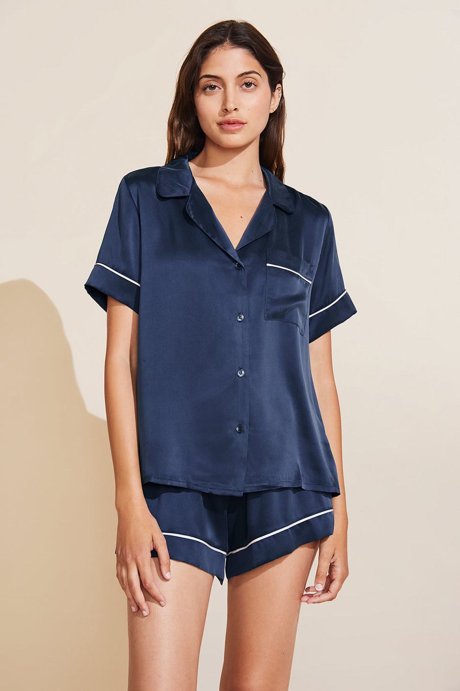 Eberjey Inez Washable Silk Short PJ Set Women Pajamas Navy | ACM3266EI