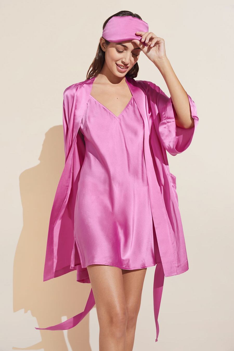 Eberjey Inez Washable Silk Short Women Robe Italian Rose Red | MHU4821WF