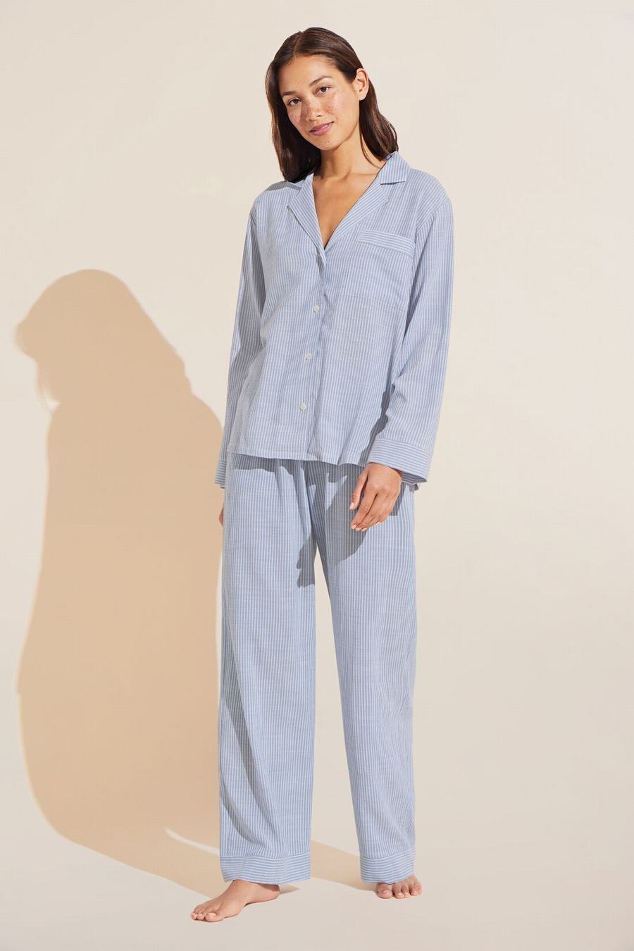 Eberjey Nautico Long PJ Set Women Pajamas Blue White | YWF1884XG