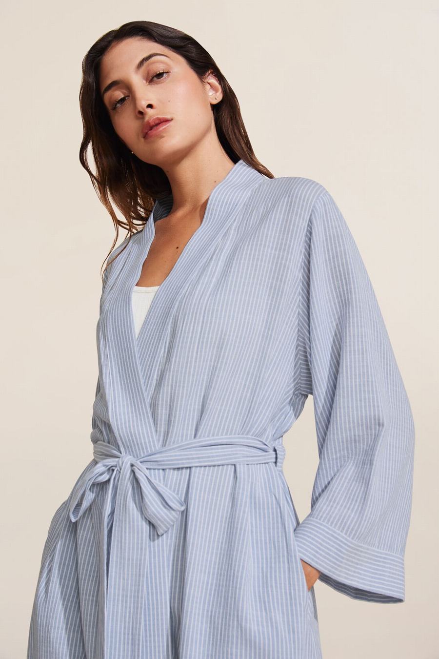 Eberjey Nautico Midi Women Robe Blue | COS1454WZ