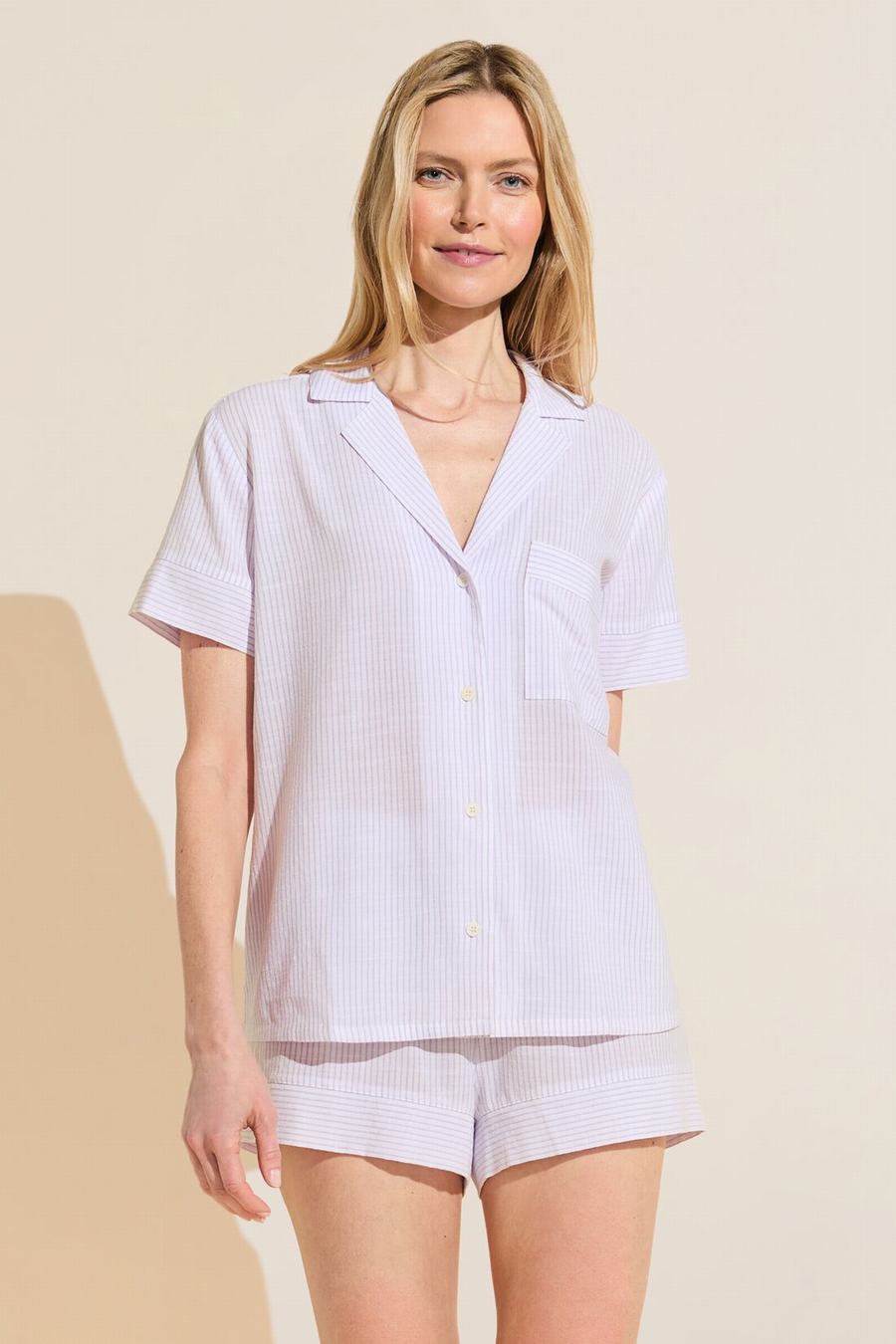 Eberjey Nautico Shortie Short PJ Set Women Pajamas White Purple | AEK4885LE