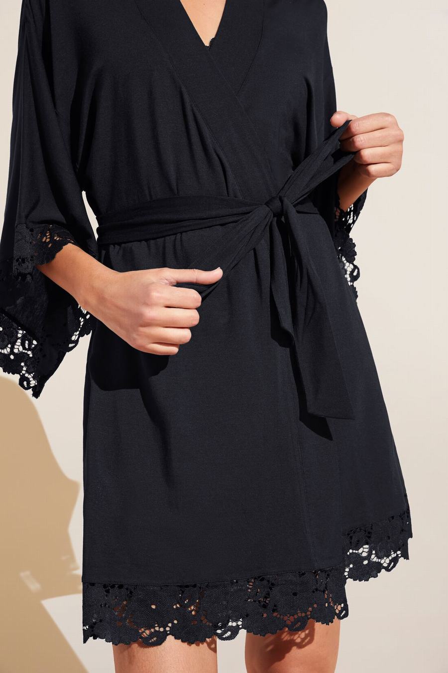 Eberjey Naya TENCEL Modal Women Robe Black | VYE5148DU