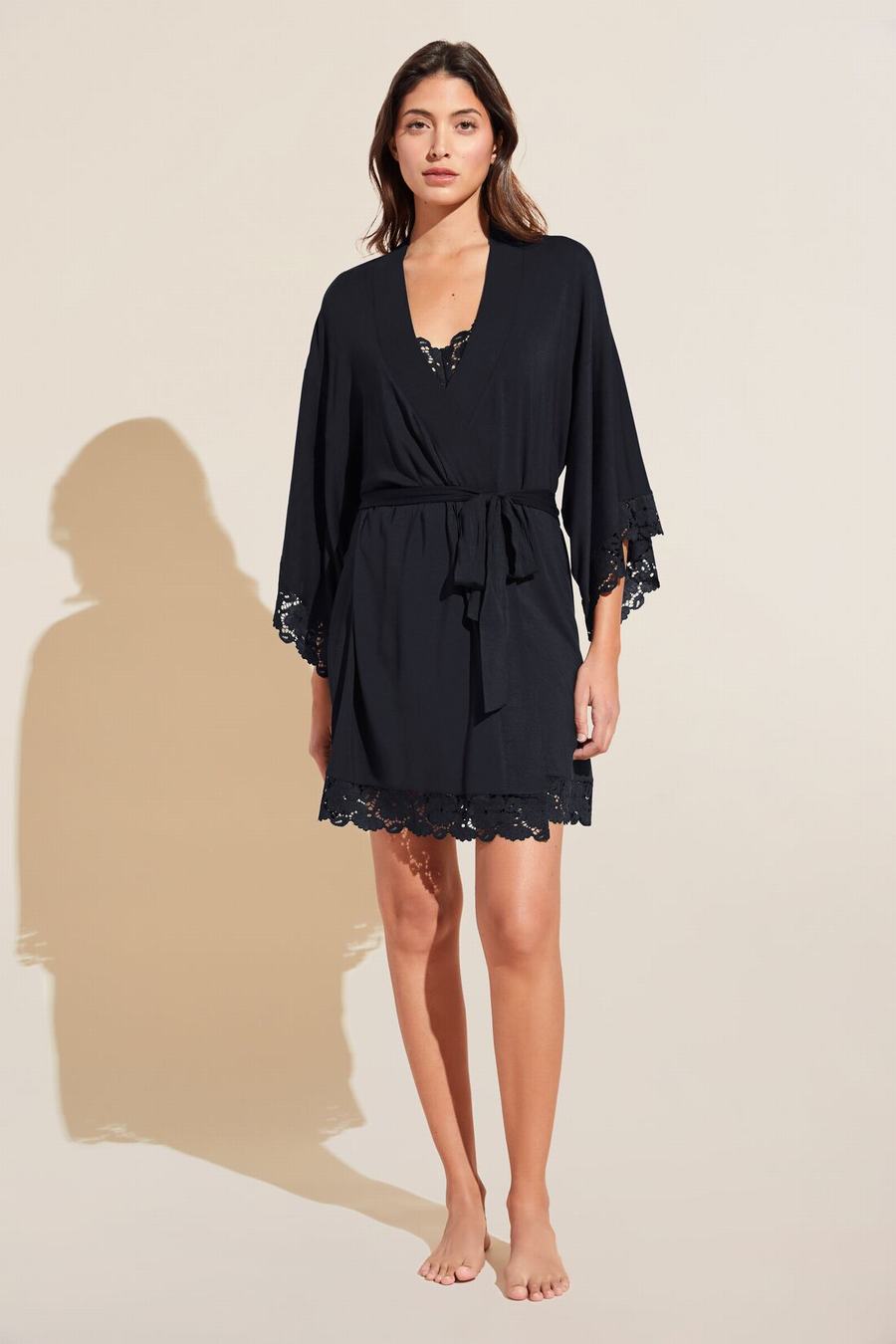 Eberjey Naya TENCEL Modal Women Robe Black | VYE5148DU