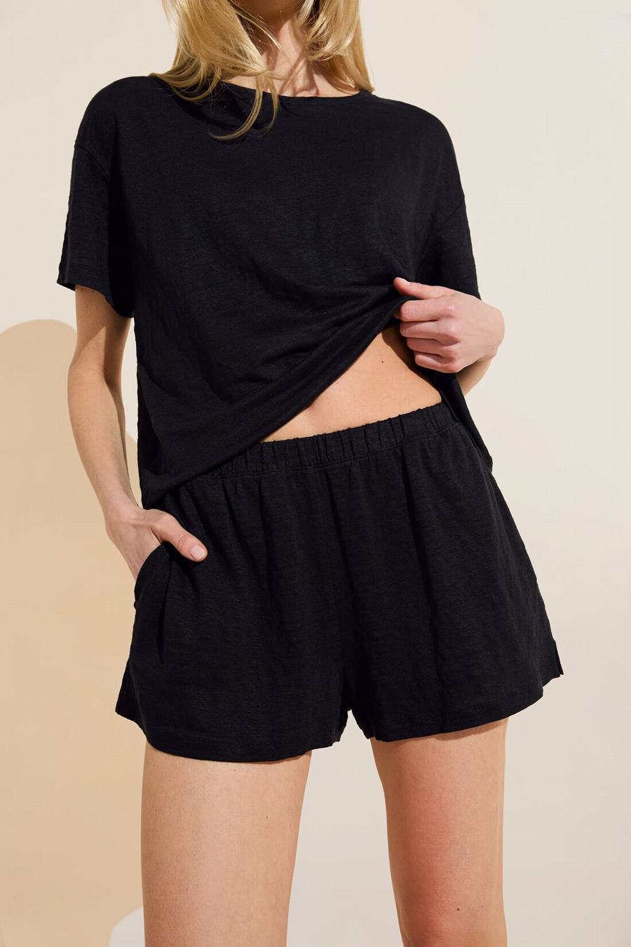 Eberjey Organic Linen Knit Women Shorts Black | DTR3436VZ