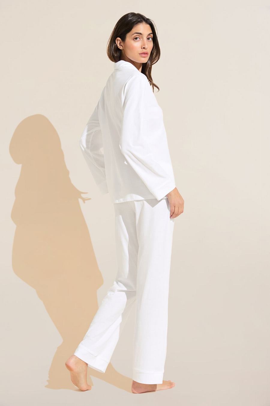 Eberjey Organic Pima Cotton Notch Collar Top & Pant PJ Set Women Pajamas White | TNE5564YR