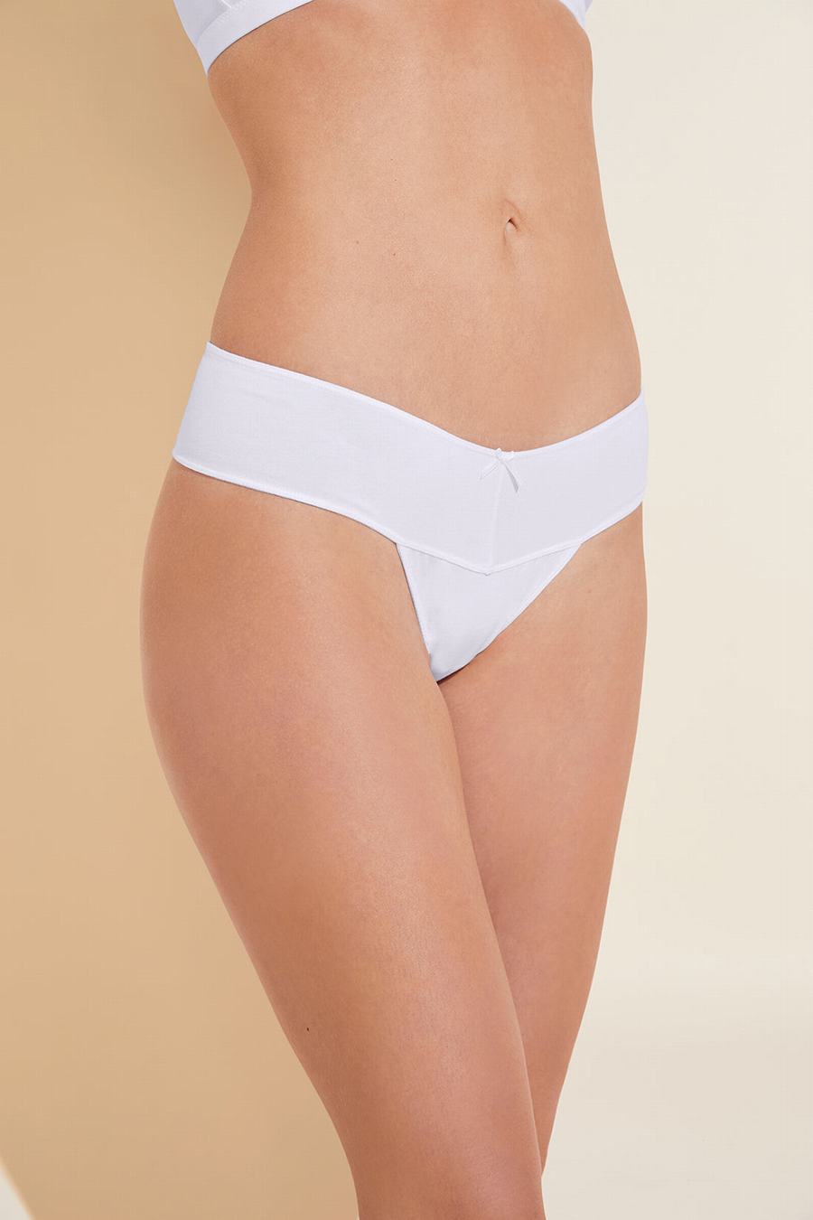 Eberjey Pima Stretch Cotton V Women Thong Panty White | QAF4458GX