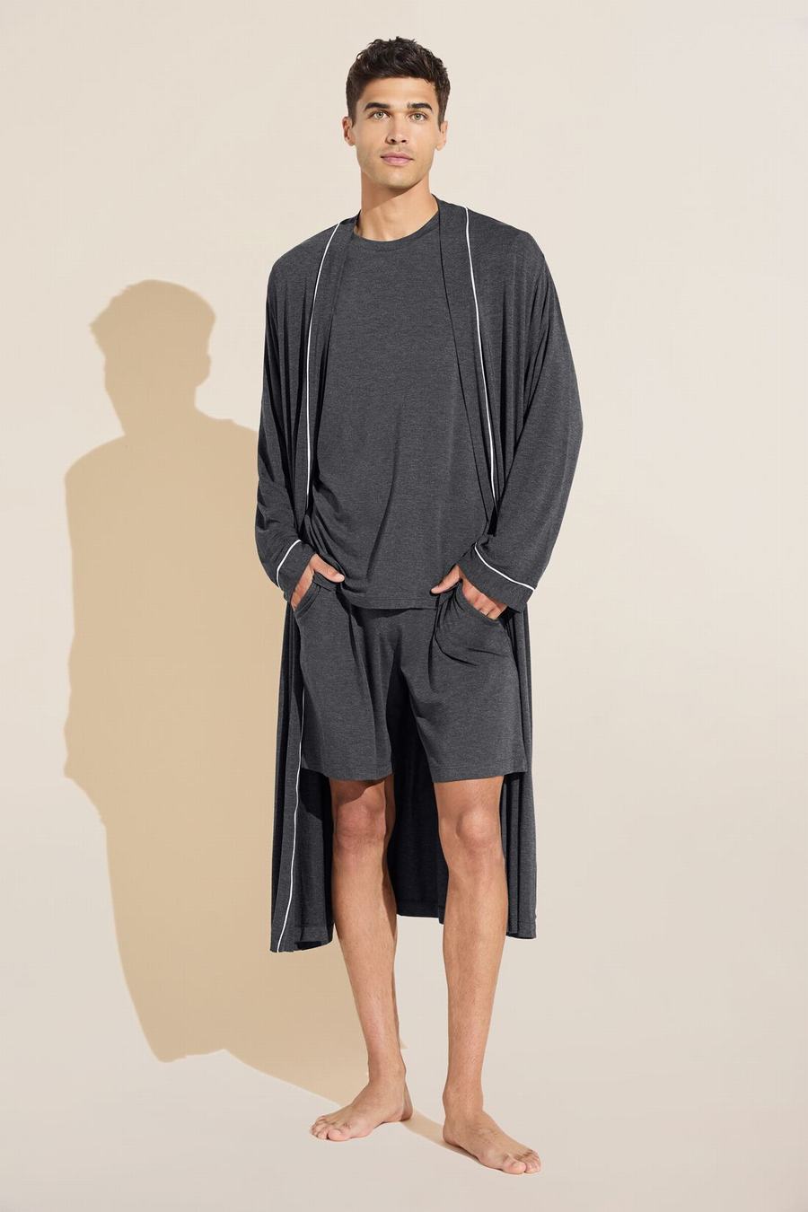 Eberjey William TENCEL™ Modal Men Robe Grey White | AFW1034PA