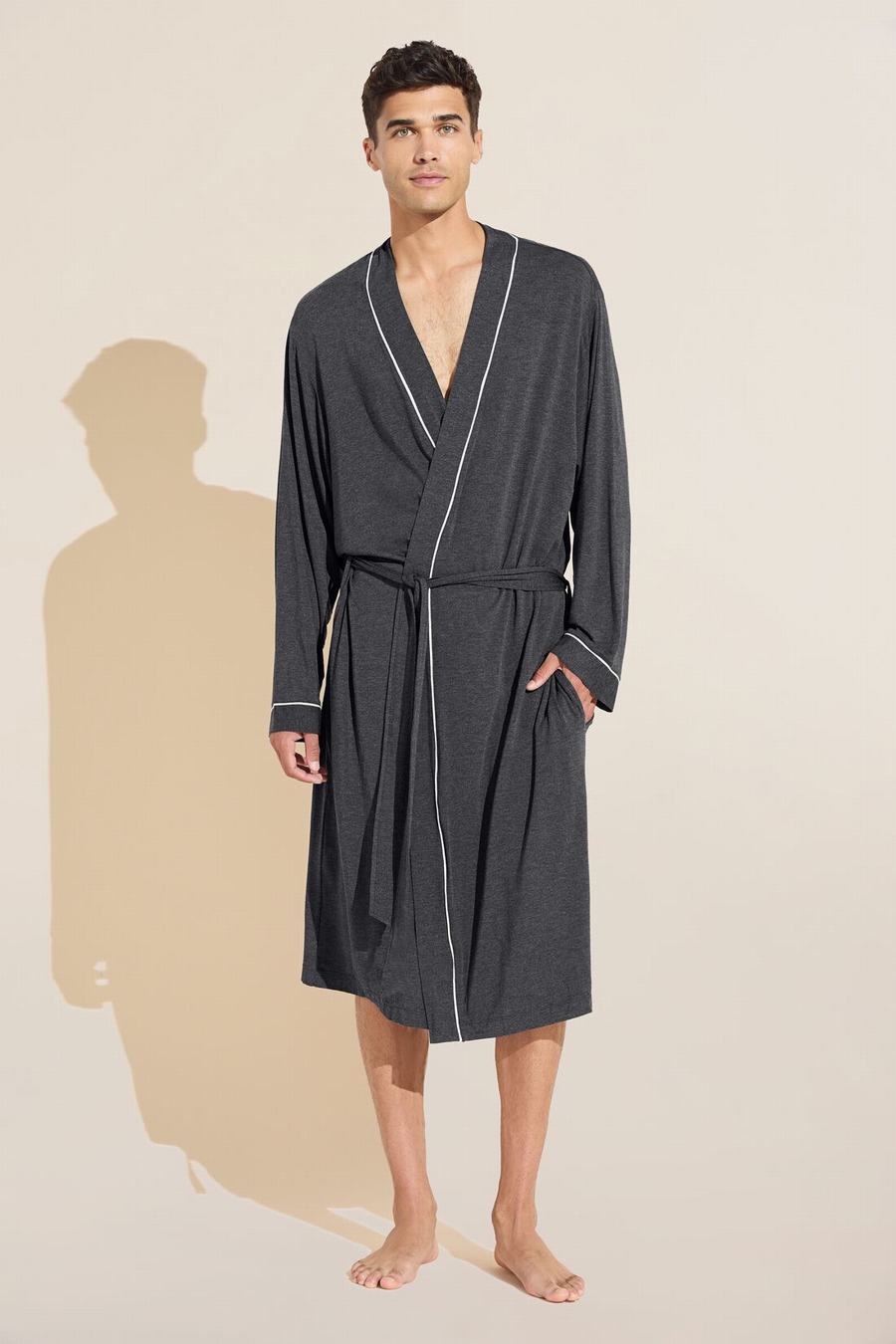 Eberjey William TENCEL™ Modal Men Robe Grey White | AFW1034PA